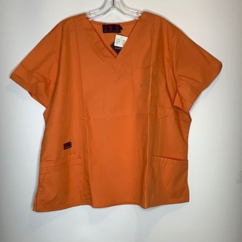 NWT Beverly Hills Uniforms Scrubs V-Neck Pockets Solid Orange 2X PLUS SIZE